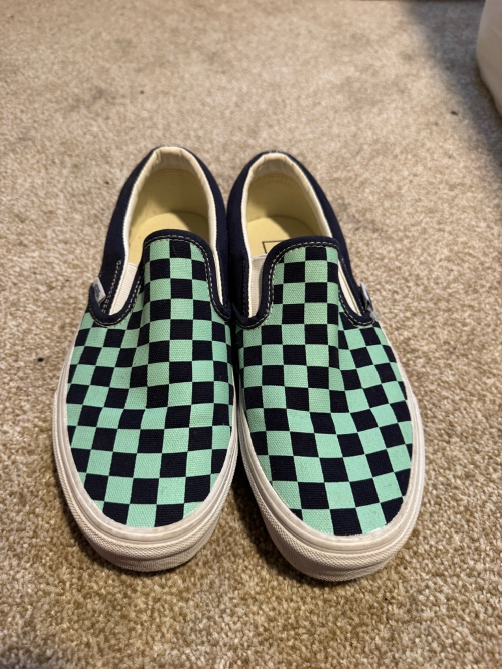 Vans Checkerboard Slip-On Sneakers - Mint & Black